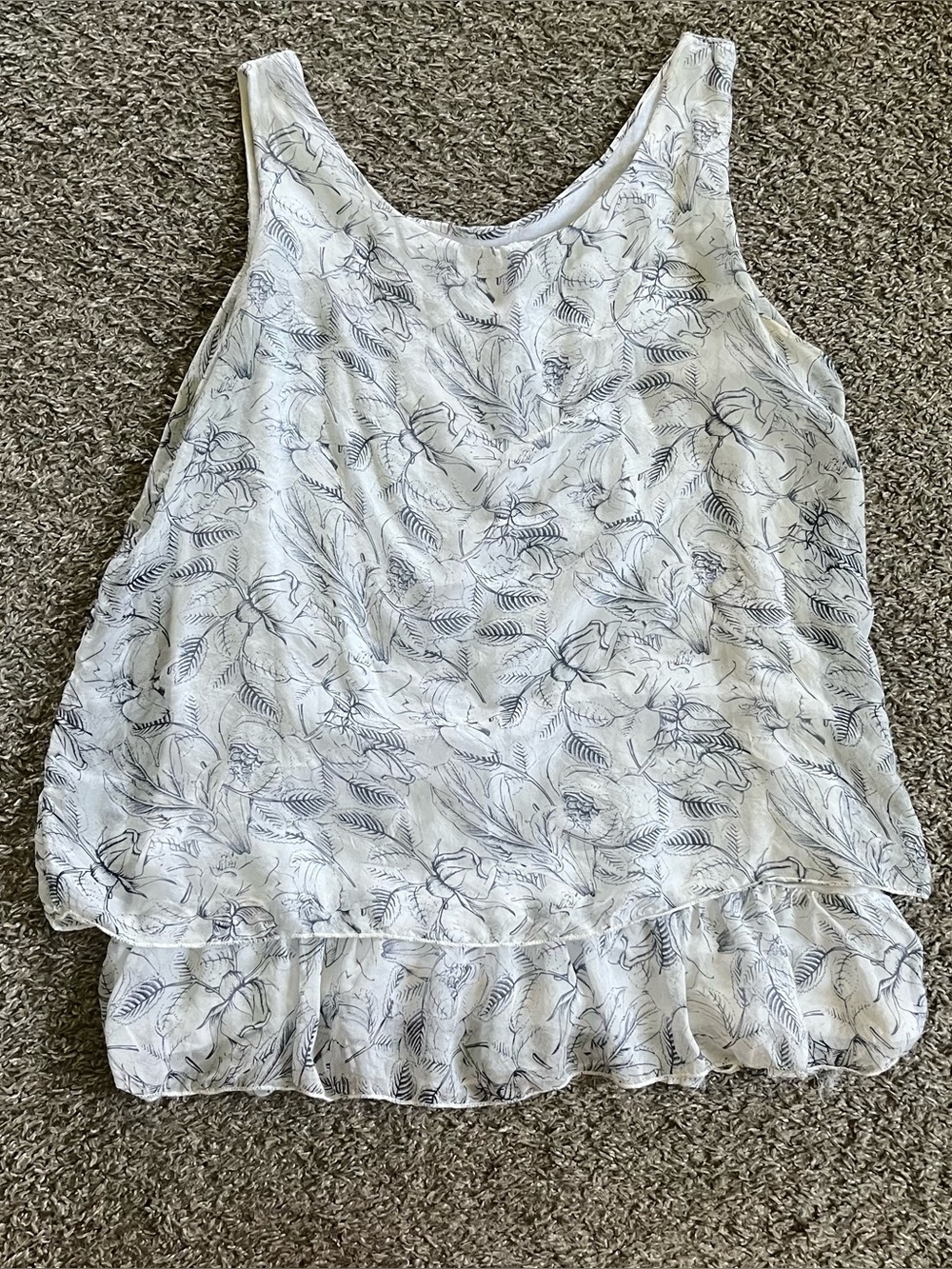 Giusy Italy Silk Tank Top Blue White Floral Layered Fairycore Cottagecore Lagen